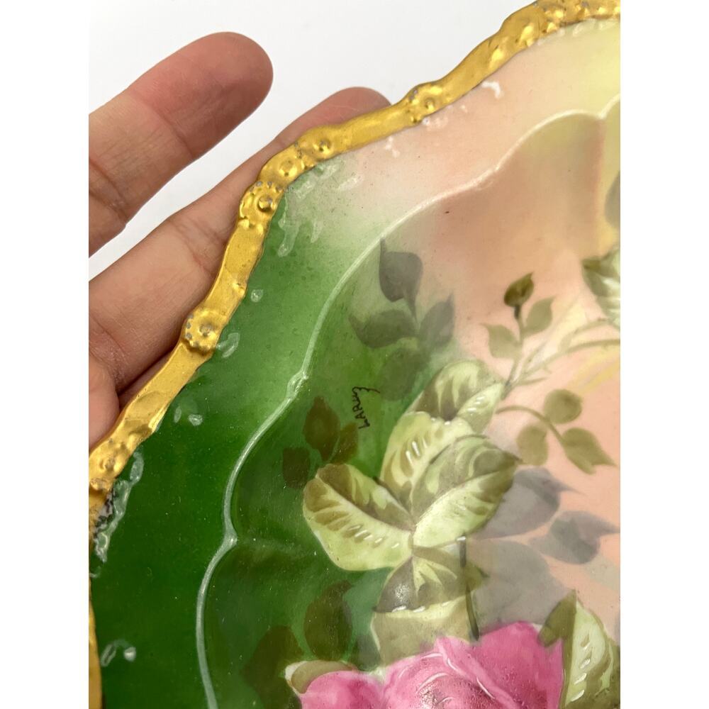 Antique Limoges Bowl France Handpainted Pink Roses Gold Accent Artist Signed VTG - Picture 14 of 15
